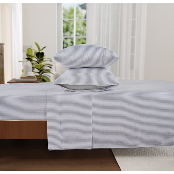 Casa Platino Split King Size Bed Sheets Set - Washed Ultra-Soft Microfiber Split King Bed Sheets - Extra Soft - 5 Piece Set - Bedding Sheets & Pillowcases, Split King-Ticking Stripe Blue