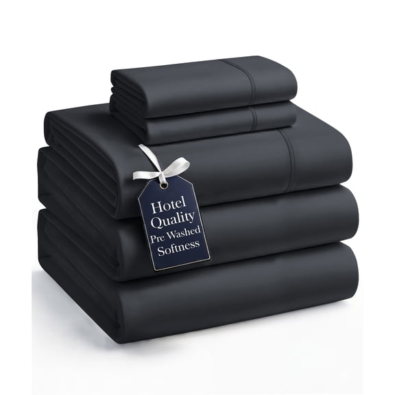 Casa Platino Split King Size Bed Sheets Set - Washed Ultra-Soft Microfiber Split King Bed Sheets - Extra Soft - 5 Piece Set - Bedding Sheets & Pillowcases, Split King-Black