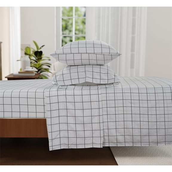 Casa Platino Split King Size Bed Sheets Set - Washed Ultra-Soft Microfiber Split King Bed Sheets - Extra Soft - 5 Piece Set - Bedding Sheets & Pillowcases, Split King-Window Pane