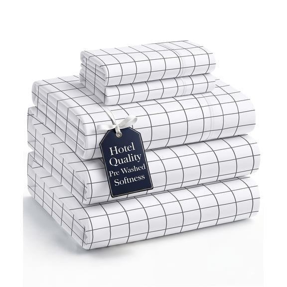 Casa Platino Split King Size Bed Sheets Set - Washed Ultra-Soft Microfiber Split King Bed Sheets - Extra Soft - 5 Piece Set - Bedding Sheets & Pillowcases, Split King-Window Pane