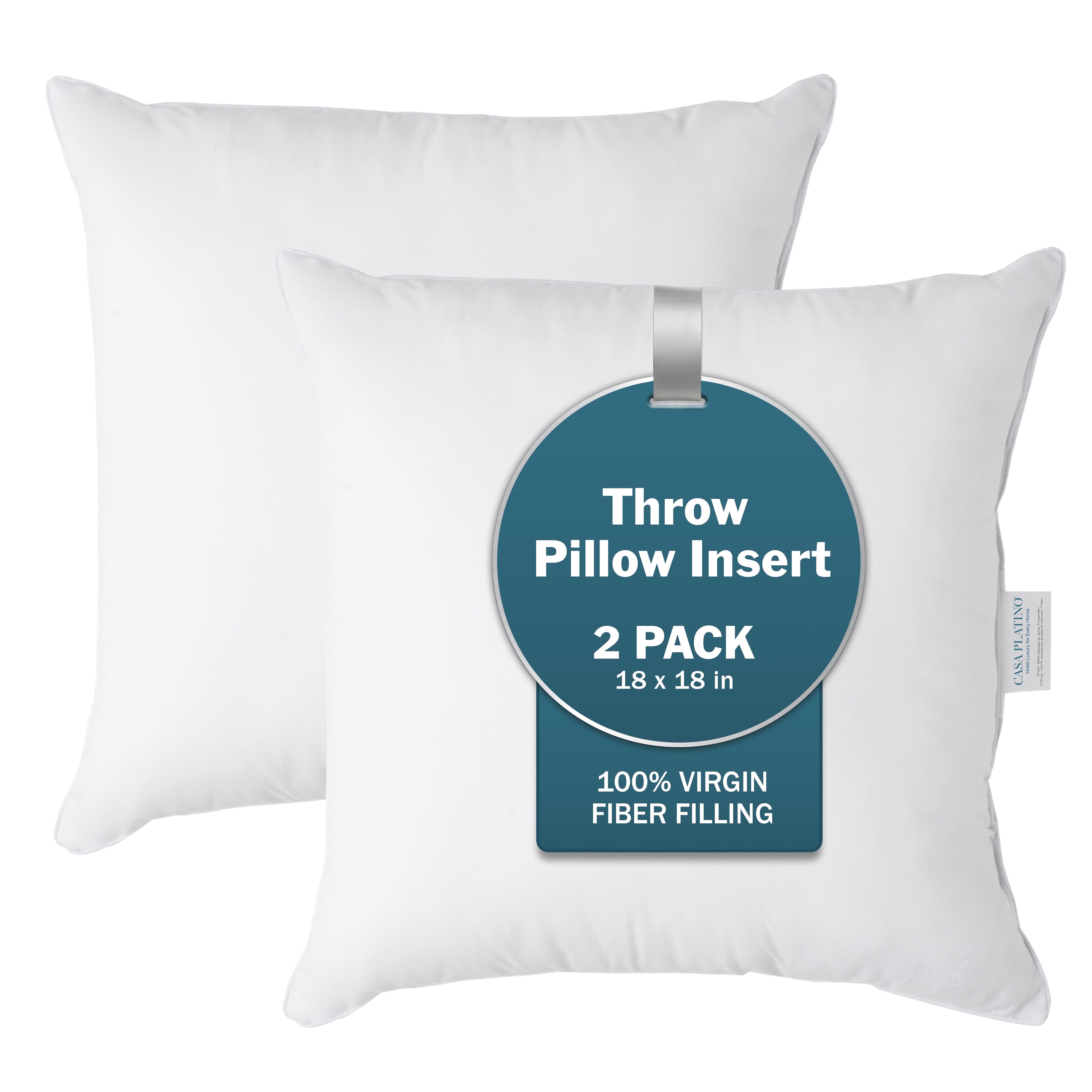 18x18 inch throw pillow inserts pack of 2, square pillow insert forms, fluffy down alternative cushion inserts for couch, sofa bed & living room - white