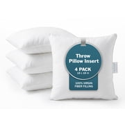 18x18 Inch Throw Pillow Inserts 4 Pack, Fluffy Down Alternative Cushion Filling, Square Pillow Insert for Lounge Areas, Floor Cushions & Home Styling - White