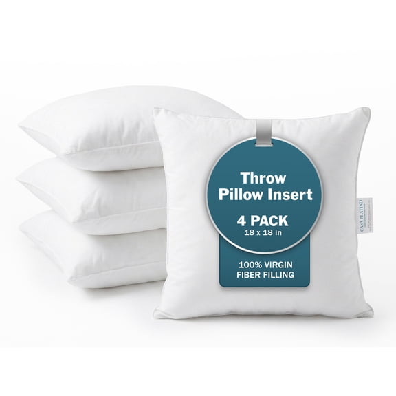 Casa Platino Throw Pillow Inserts – 18x18 Decorative Throw Pillows for Couch & Bed - Pack of 4 - White