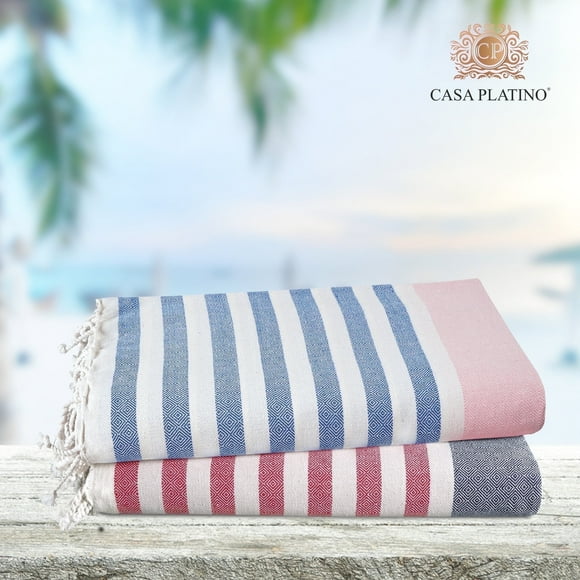 Casa Platino Turkish Cotton Beach Towels 2 Pack, Sand Free & Quick Dry, Oversized Towels for Pool, Beach & Travel Essentials – Old Glory Pink