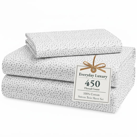 Casa Platino Twin Bed Sheet Set – 450TC 100% Cotton Cooling Sheets, Premium Luxury Bedding for Home & Hotel, Silky Smooth Comfort, Easycare – Misty Dot