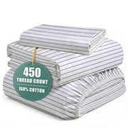 Casa Platino Twin Bed Sheet – 450TC 100% Cotton Cooling Bed Sheets, Premium Hotel Sateen Finish, Oeko-Tex Certified, Restful Sleep – Ticking Stripe
