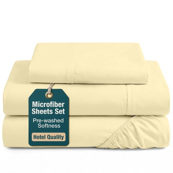 Casa Platino Twin Extra Long Size Bed Sheets Set - Washed Ultra-Soft Microfiber Twin Extra Long Bed Sheets - Extra Soft - 3 Piece Set - Bedding Sheets & Pillowcases, Twin XL-Vanilla