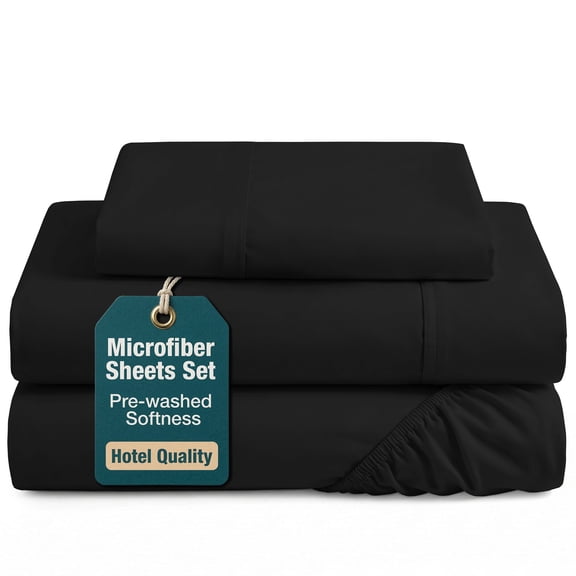 Casa Platino Twin Extra Long Size Bed Sheets Set - Washed Ultra-Soft Microfiber Twin Extra Long Bed Sheets - Extra Soft - 3 Piece Set - Bedding Sheets & Pillowcases, Twin XL-Black