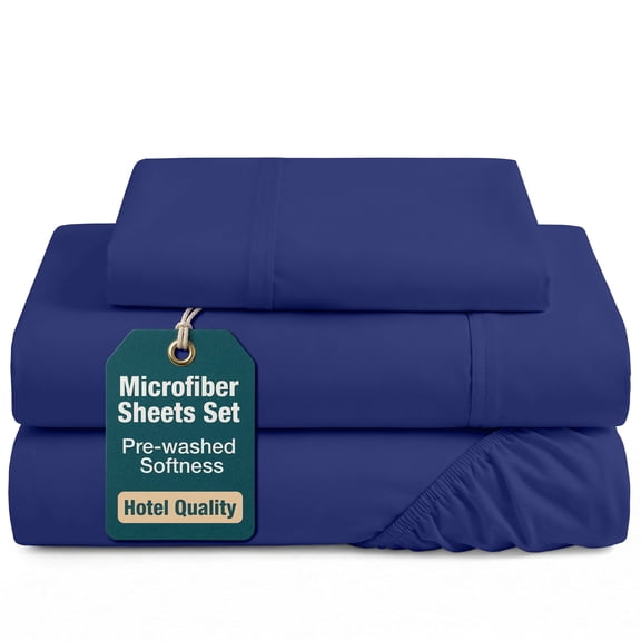Casa Platino Twin Extra Long Size Bed Sheets Set - Washed Ultra-Soft Microfiber Twin Extra Long Bed Sheets - Extra Soft - 3 Piece Set - Bedding Sheets & Pillowcases, Twin XL-Navy