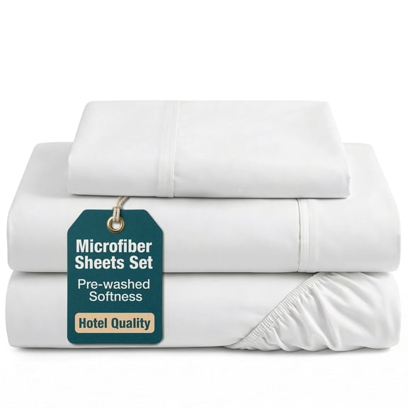 Casa Platino Twin Extra Long Size Bed Sheets Set - Washed Ultra-Soft Microfiber Twin Extra Long Bed Sheets - Extra Soft - 3 Piece Set - Bedding Sheets & Pillowcases, Twin XL-White