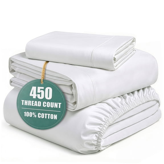 Casa Platino Cotton Twin Sheets – 450 Thread Count 100% Cotton Cooling Sheets, Soft Sateen Weave, Deep Pocket Fits 15” Mattress, Fade-Resistant Hotel Bedding – White