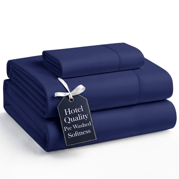 Casa Platino Twin Size Bed Sheets Set - Washed Ultra-Soft Microfiber Twin Bed Sheets - Extra Soft - 3 Piece Set - Bedding Sheets & Pillowcases, Twin-Navy