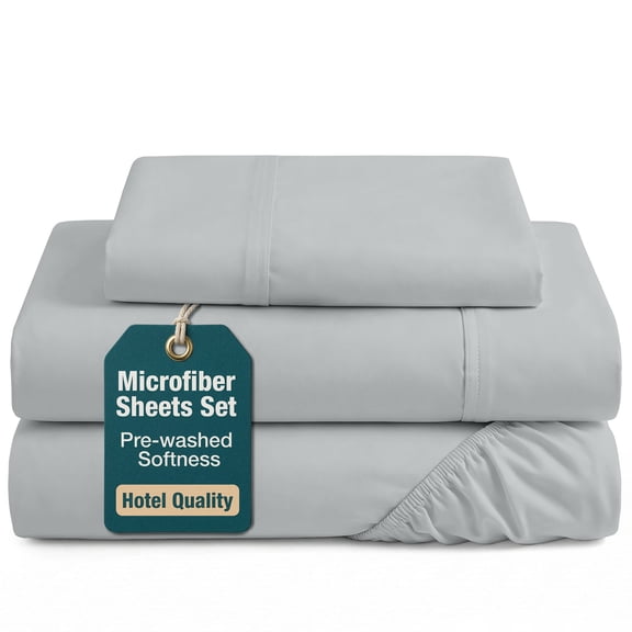 Casa Platino Twin Size Bed Sheets Set - Washed Ultra-Soft Microfiber Twin Bed Sheets - Extra Soft - 3 Piece Set - Bedding Sheets & Pillowcases, Twin-Silver