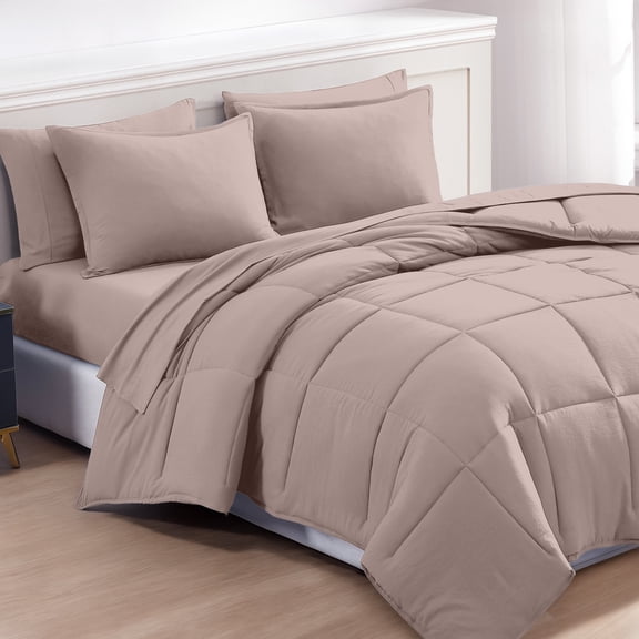 Casa Platino Twin Size Comforter Set – 5 Piece Bed in a Bag – Soft Brushed Microfiber Twin Size Comforter Set with Comforter, Flat Sheet, Fitted Sheet, 1 Pillowcase & 1 Sham – Sepia Rose