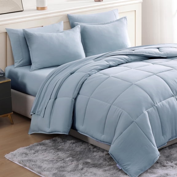 Casa Platino Twin XL Comforter Set Pre-Washed  5 Piece Bed in a Bag  Soft Microfiber Twin XL Bedding Set with Comforter, Flat Sheet, Fitted Sheet, 1 Pillowcase & 1 Sham - Ticking Stripe Blue