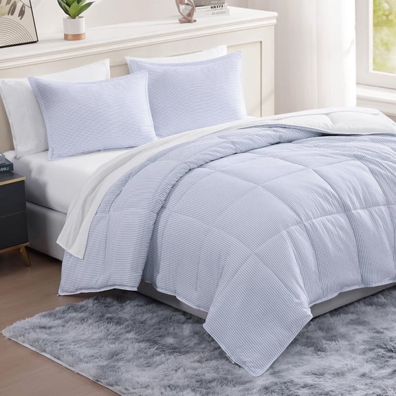 Casa Platino Twin XL Comforter Set Pre-Washed - 5 Piece Bed in a Bag Soft Microfiber Twin XL Comforter Set Includes Comforter, Flat Sheet, Fitted Sheet, 1 Pillowcase & 1 Sham- Ticking Stripe Blue