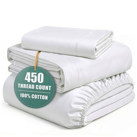 Casa Platino Twin XL Deep Pocket Sheet Sets – 450 Thread Count 100% Cotton Cooling Bedding, Soft Silky Finish, Elasticized 15" Deep Pocket Fit– White