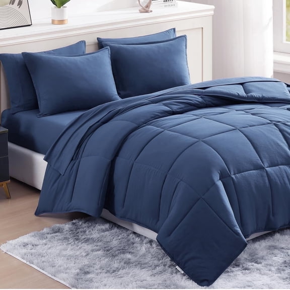 Casa Platino Twin XL Size Comforter Set Bedding Pre-Washed Twin XL Bed Set Ultra Soft & Breathable Bed in a Bag Set with Comforter, Flat Sheet, Fitted Sheet, 1 Pillowcase & 1 Sham Navy