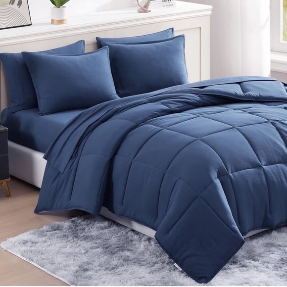 Casa Platino Twin XL Size Comforter Set Bedding Pre-Washed Twin XL Bed Set Ultra Soft & Breathable Bed in a Bag Set with Comforter, Flat Sheet, Fitted Sheet, 1 Pillowcase & 1 Sham Navy