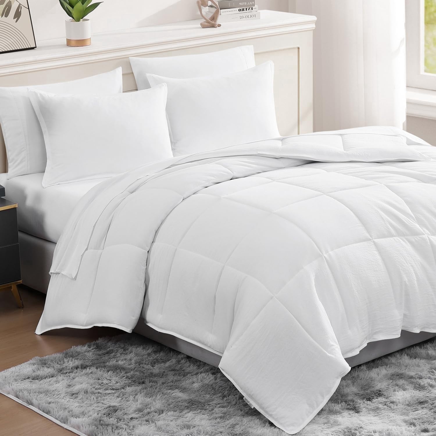 Casa Platino Twin XL Size Comforter Set Pre-Washed  5 Piece Bed in a Bag  Brushed Microfiber Twin Comforter Set  Includes Comforter, Flat Sheet, Fitted Sheet, 1 Pillowcases & 1 Pillow Sham- White