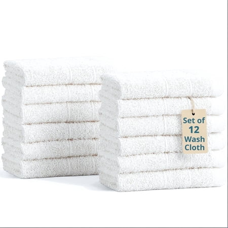 Casa Platino Washcloths 12 Pack, Luxury Cotton Bathroom Washcloths, Soft Washcloths for face 13"x13" Wash Cloths - White