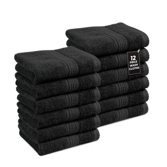 Casa Platino Washcloths 12 Pack, Luxury Soft and Quick Dry Bathroom Washcloths, 13"x13" Black Wash Cloths - Black