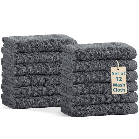 Casa Platino Washcloths 12 Pack, Luxury Soft and Quick Dry Bathroom Washcloths, 13"x13" Cool grey Wash Cloths - Cool grey