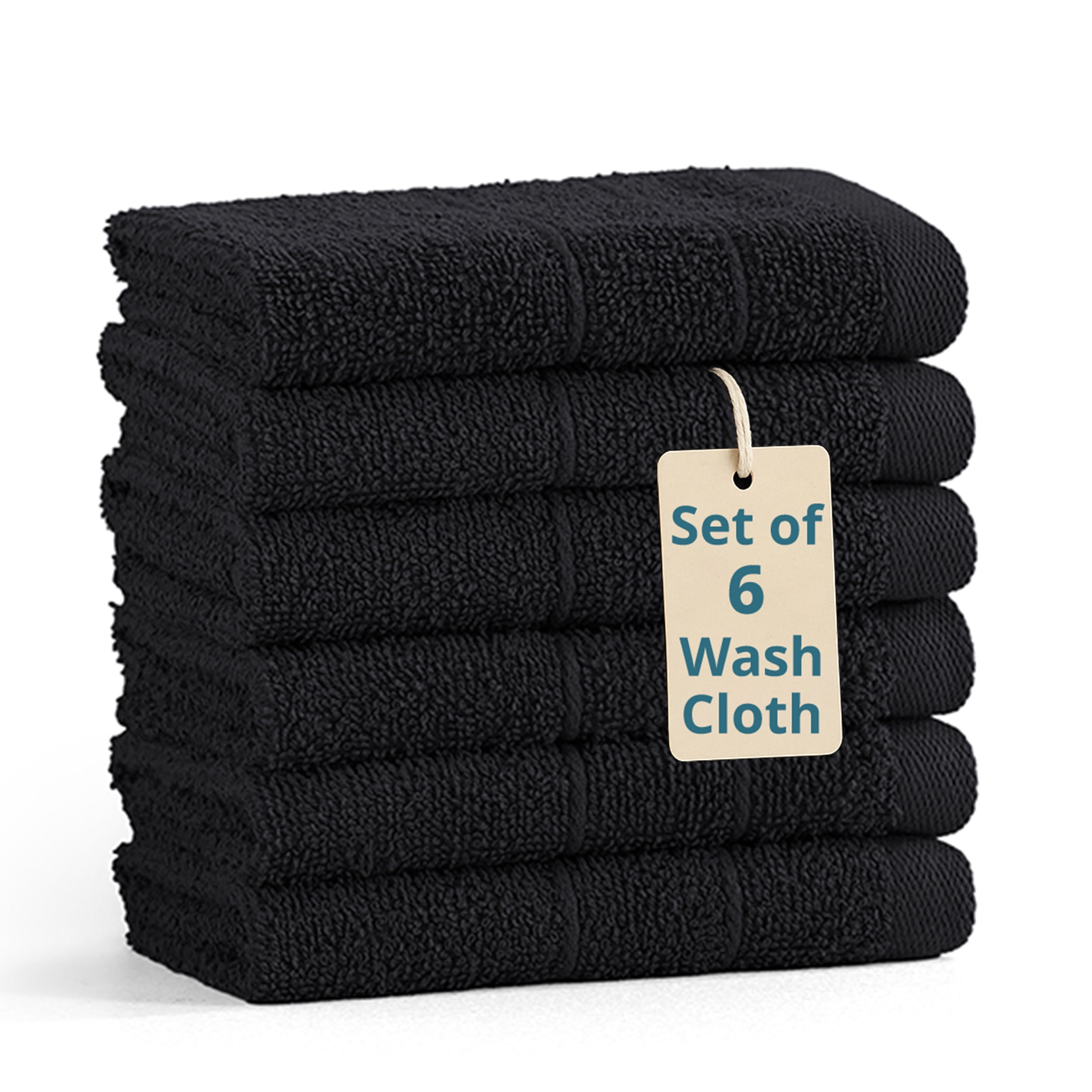 Casa Platino Washcloths 6 Pack, Premium 100% Cotton Washcloths Highly Absorbent Wash Cloths for Bathroom - Black