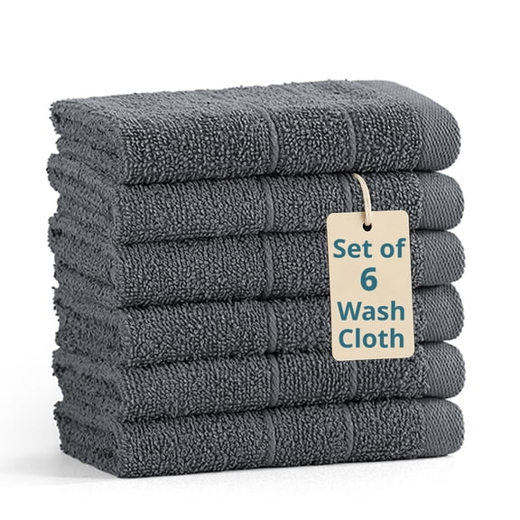 Casa Platino Washcloths 6 Pack, Premium 100% Cotton Washcloths Highly Absorbent Wash Cloths for Bathroom - Cool grey