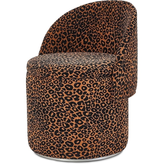 Casa Pura Furniture 360-Degree Swivel Accent Chair with Storage, Foldable Backrest, Velvet Upholstered Ottoman Chair, Large, Leopard Brown