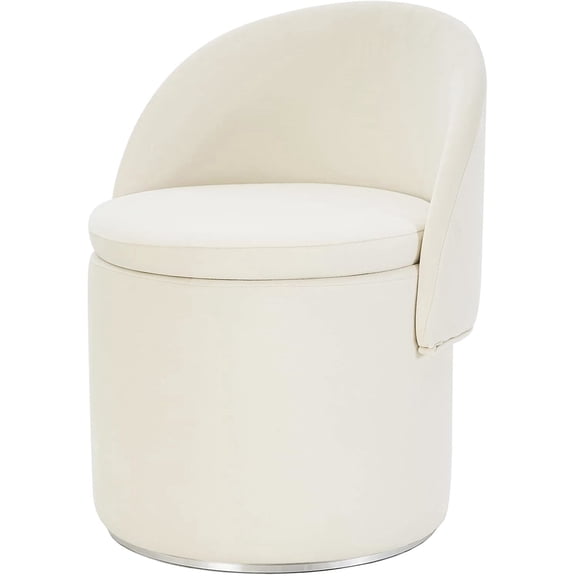 Casa Pura Furniture Cream White Velvet Swivel Storage Accent Chair with Foldable Backrest, 19.3 in., 250 lb Capacity