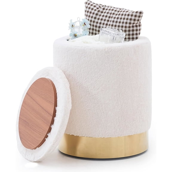 Casa Pura Furniture Elegant Storage Ottoman with Decorative Wooden Lid Modern Stylish Storage Solution for Living Room, Bedroom, and More