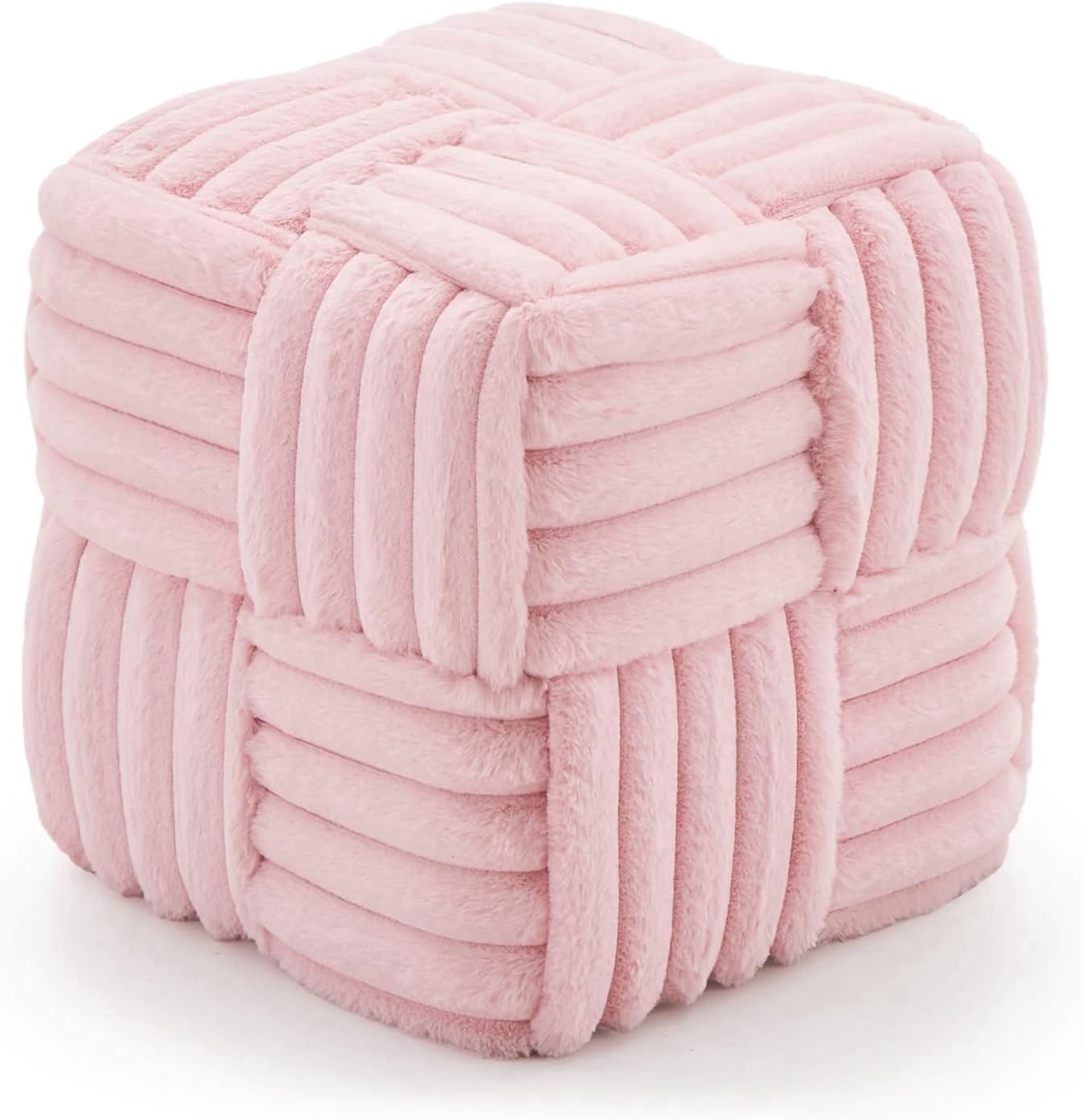 Casa Pura Furniture Faux Fur Vanity Ottoman Footrest, 15" Square Soft Padded Stool, No Assembly Required, for Bedroom, Living Room and Entryway