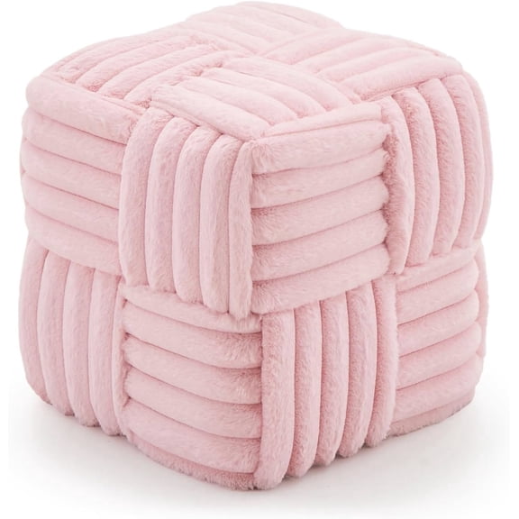Casa Pura Furniture Faux Fur Vanity Ottoman Footrest, 15" Square Soft Padded Stool, No Assembly Required, for Bedroom, Living Room and Entryway