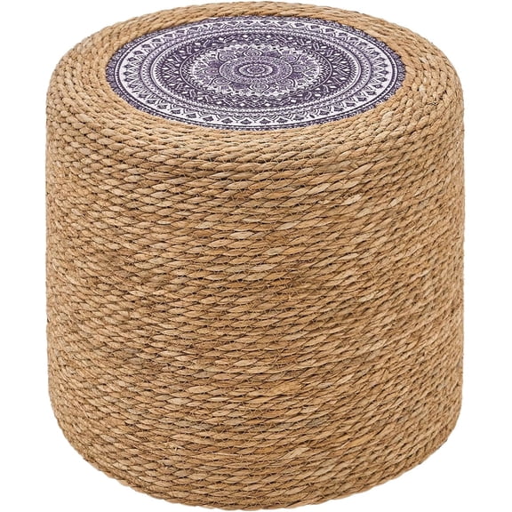 Casa Pura Furniture Handwoven Footstool with Mandala Pattern – Stylish Bohemian Home Décor, Comfortable Footrest for Living Room, Bedroom, and Lounge Areas.
