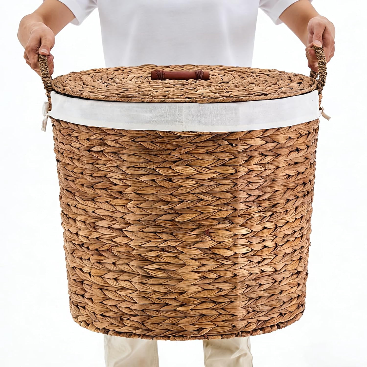 Casa Pura Furniture Handwoven Laundry Hamper with Lid, Storage Basket for Bathroom, Laundry Room & Bedroom, Espresso, Large