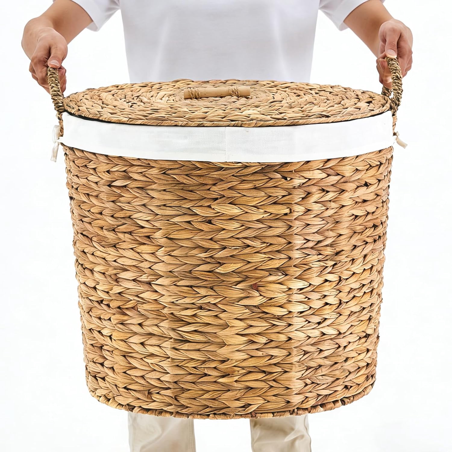 Casa Pura Furniture Handwoven Laundry Hamper with Lid, Storage Basket for Bathroom, Laundry Room & Bedroom, Natural, Large