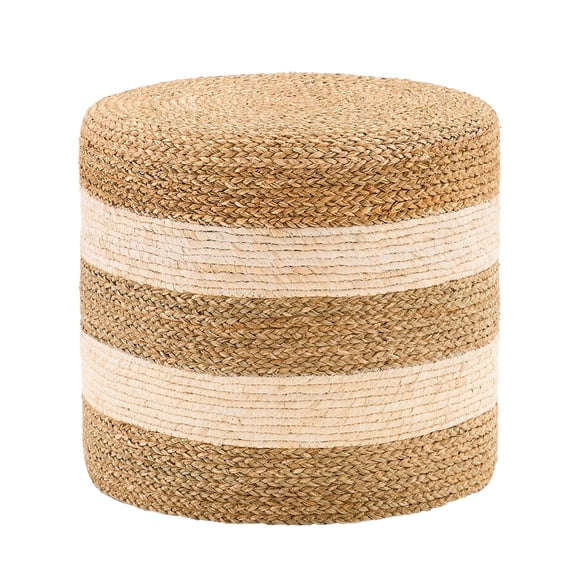 Casa Pura Furniture Handwoven Natural Pouf Ottoman Seagrass Footstool Round Outdoor Ottomans for Living Room Patio Garden, Seagrass White