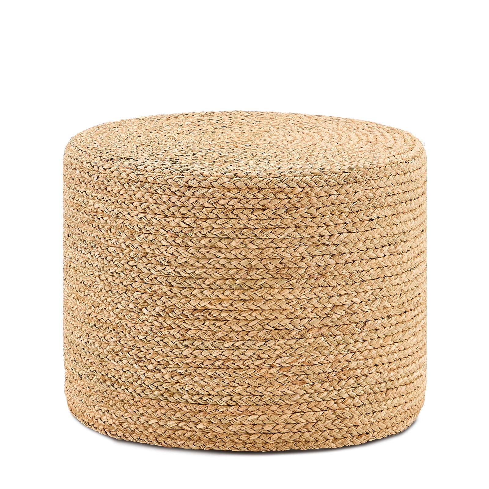 Curated visual reference: Woven Ottomans With Natural Fiber Cushions Reference: Casa Pura Furniture Handwoven Natural Seagrass Pouf Ottoman Footstool