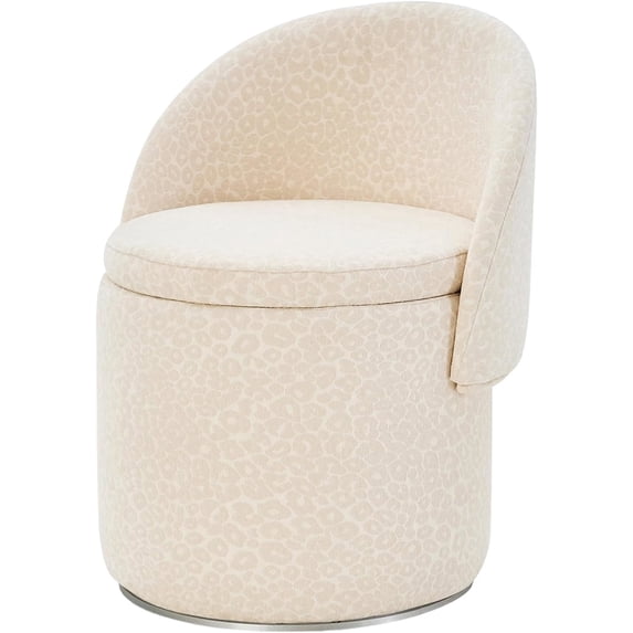 Casa Pura Furniture Ivory Leopard Velvet Swivel Storage Accent Chair with Foldable Backrest, 19.3 in., 250 lb Capacity