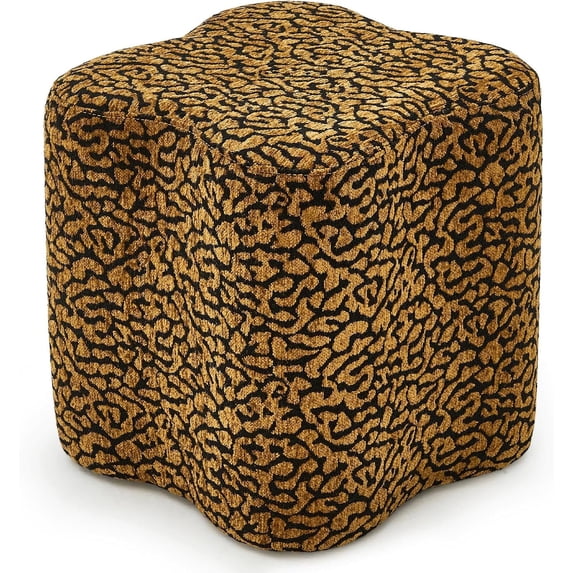 Casa Pura Furniture Ottoman Leopard Brown Velvet Clover-Shaped 250 lb Capacity 15.7 in