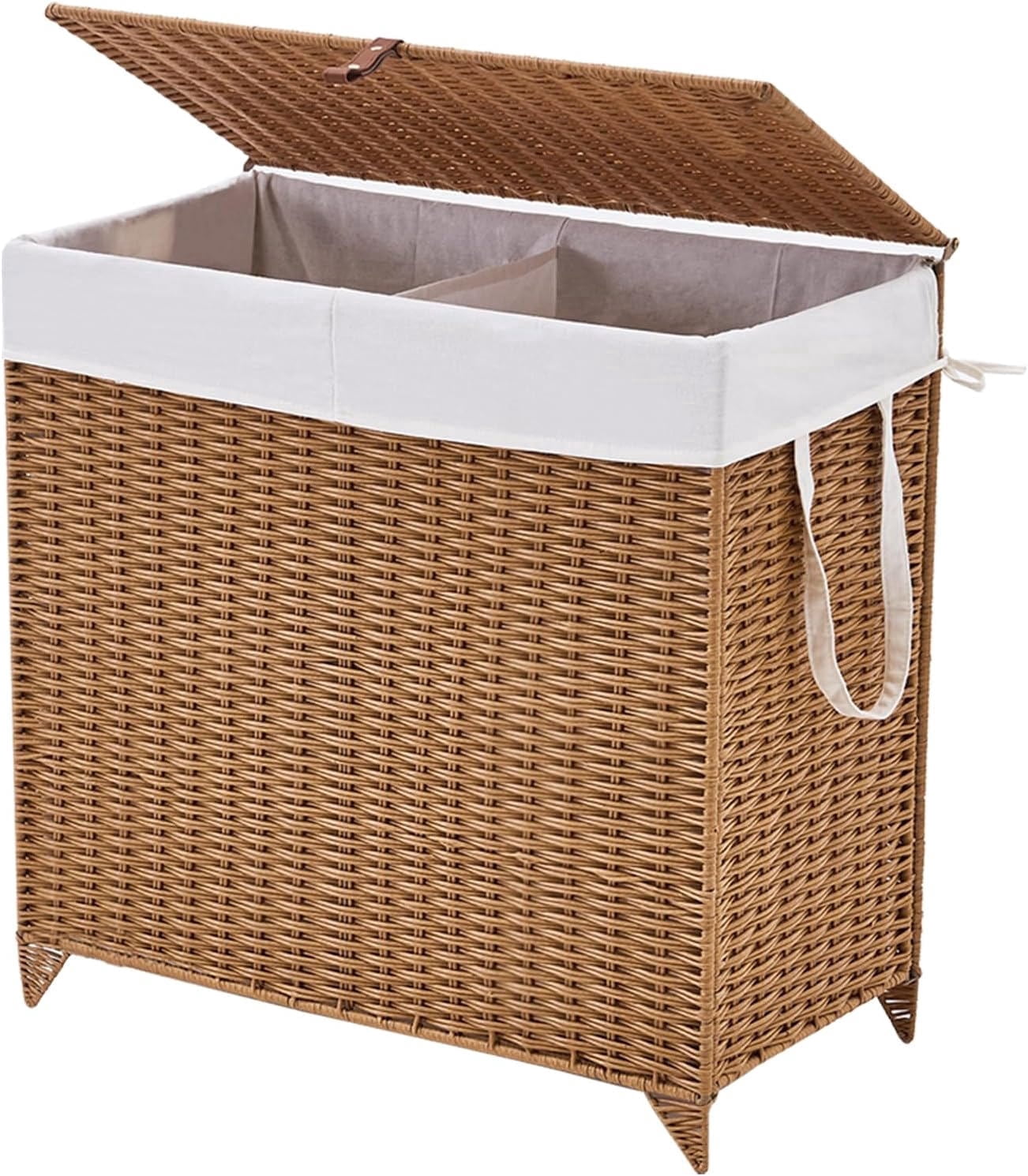 Casa Pura Furniture Adult Natural Hyacinth Wicker Heightened Feet Laundry Hamper with Lid & Removable Liner Bag, Brown