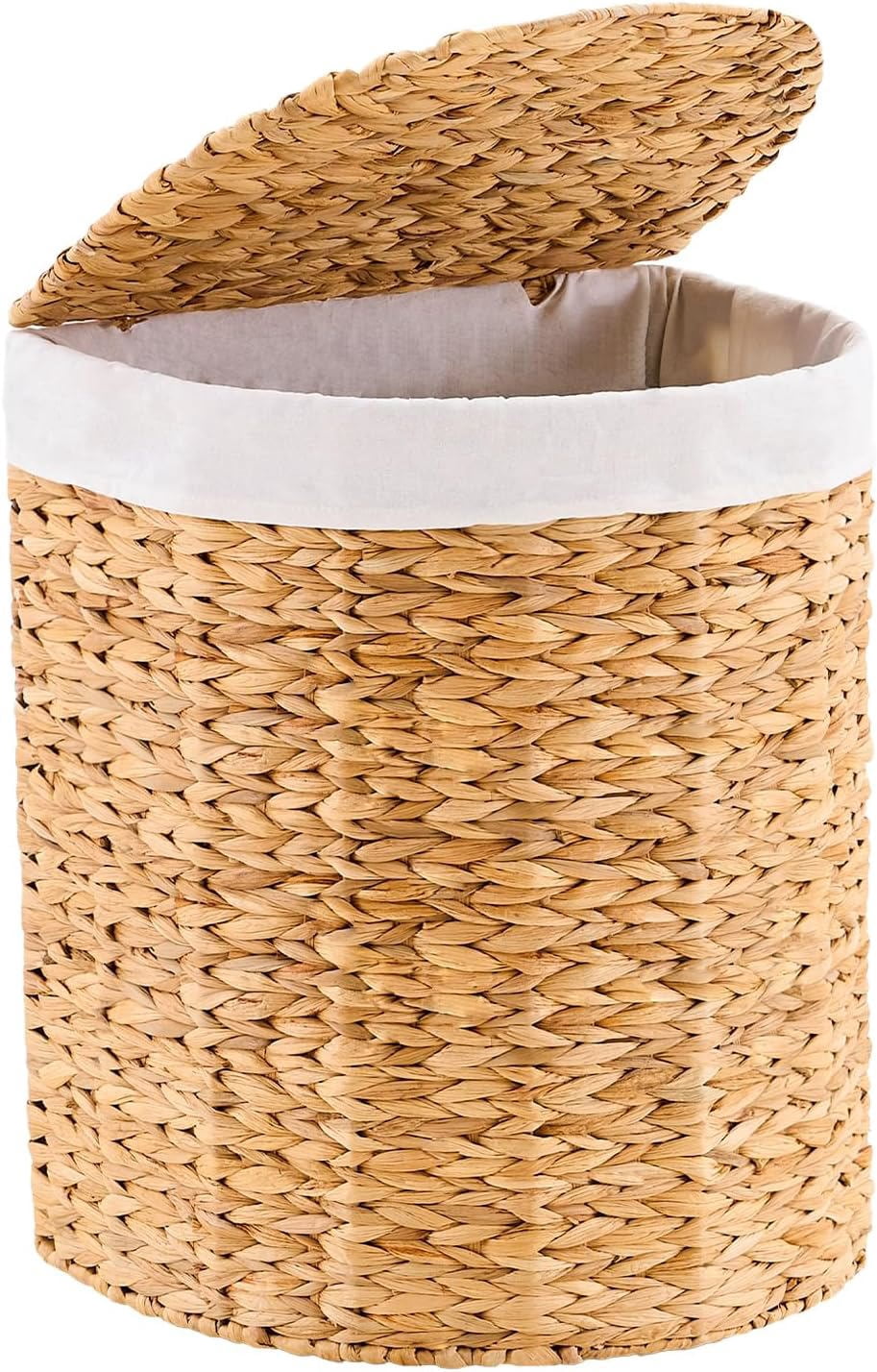 Casa Pura Furniture Natural Water Hyacinth Half Round Wicker Laundry Hamper with Lid and 2 Removable Liner Bags, Handwoven Dirty Clothes Storage Basket