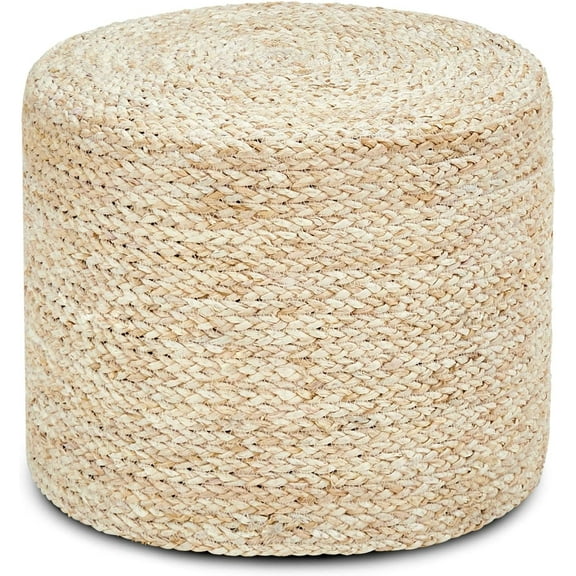 Casa Pura Furniture Ottoman Footrest Pouf Hand Braided Round Boho Pouffe - for Living Room, Bedroom