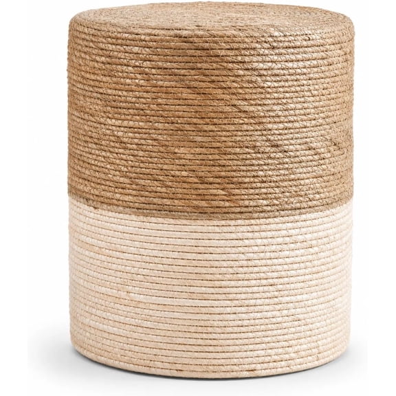 Casa Pura Furniture Bohemian White Round Poufs, Scratch-Resistant