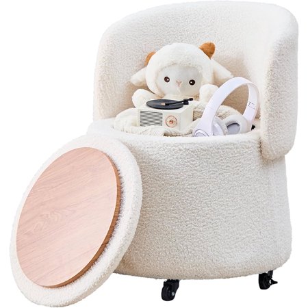 Casa Pura Furniture Storage Ottoman Modern Vanity Stool with Back Teddy Velvet Footstool with 5 Universal Wheels for Extra Seating Small Side Table Footrest Stool Makeup, Bedroom