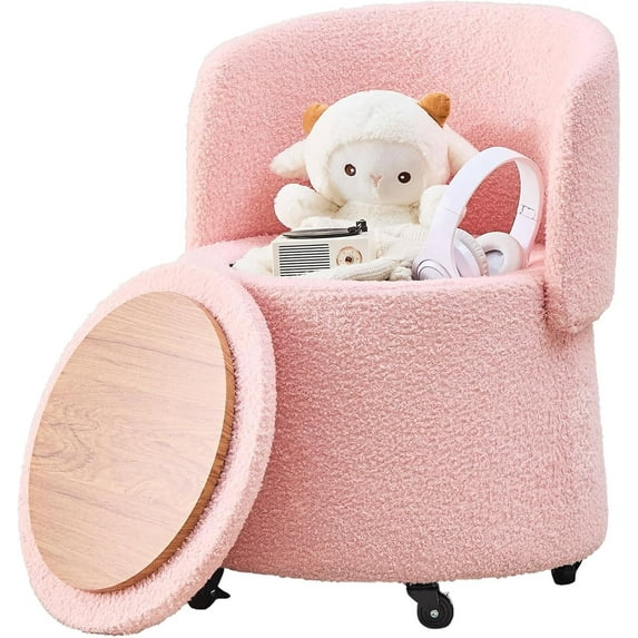 Casa Pura Furniture Storage Ottoman Modern Vanity Stool with Back Teddy Velvet Footstool with 5 Universal Wheels for Extra Seating Small Side Table Footrest Stool Makeup, Bedroom