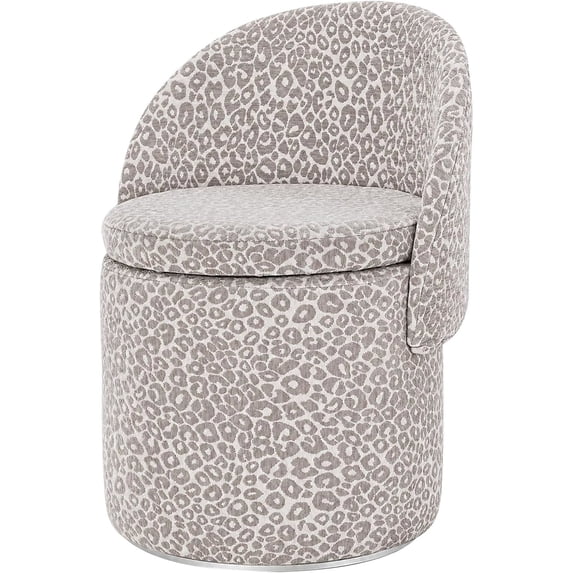 Casa Pura Furniture Swivel Accent Chair with Storage, Round Upholstered Barrel Chair with Foldable Backrest, Light Gray Leopard