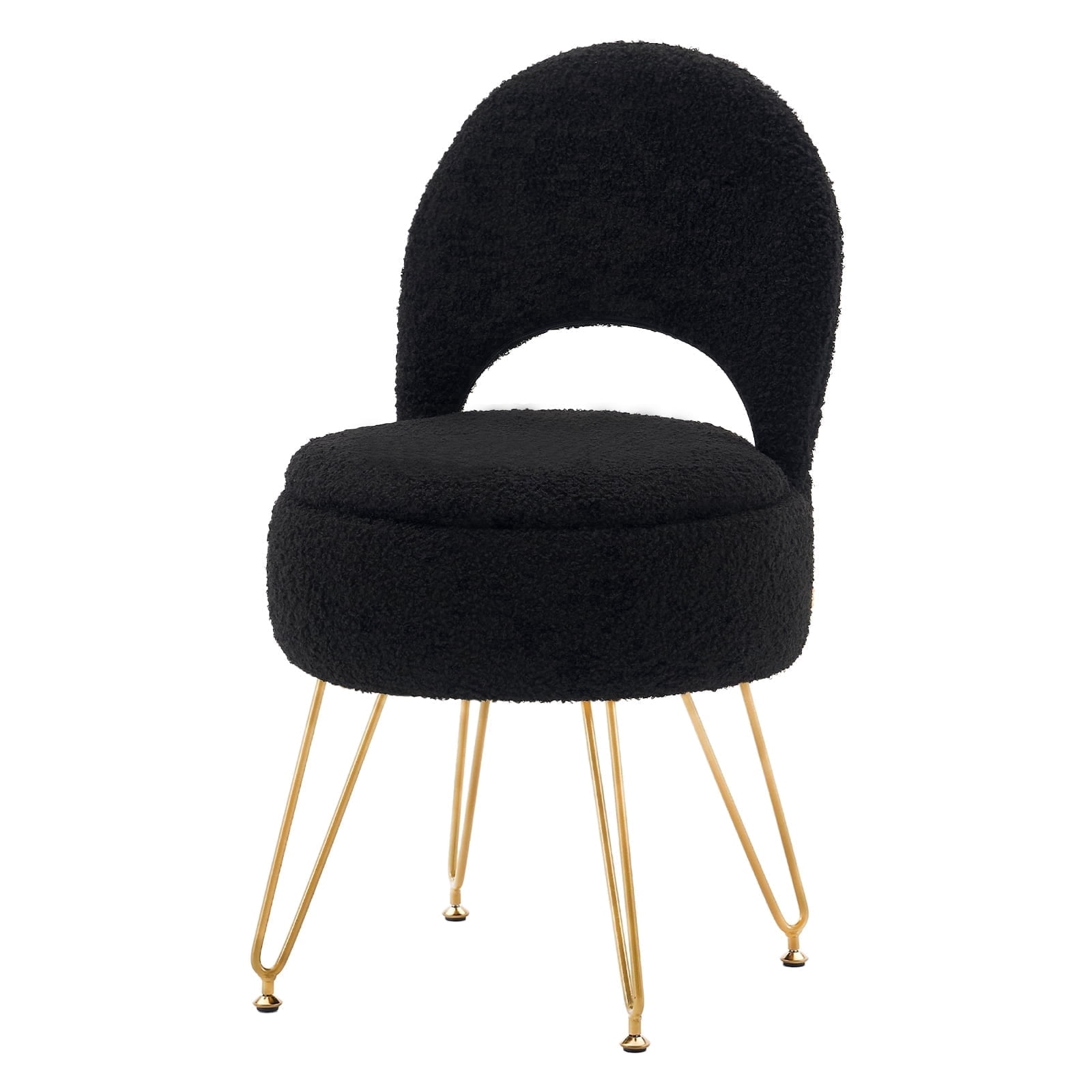 Casa Pura Furniture Modern Teddy Velvet Storage Ottoman Folding Back Vanity Stool Round Black