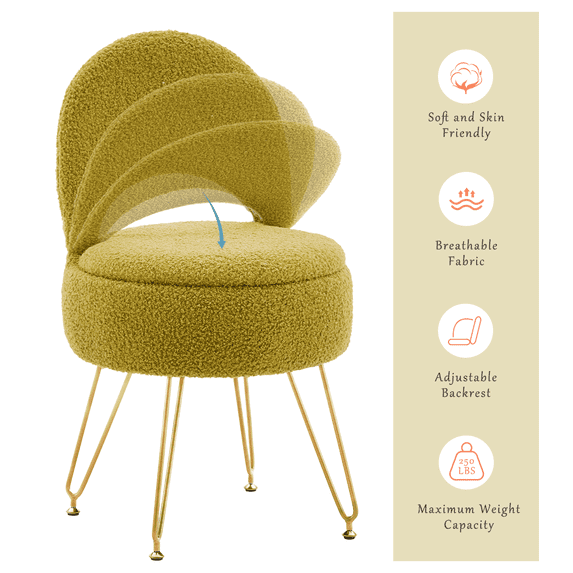 Casa Pura Furniture Storage Ottoman Vanity Stool Modern Teddy Velvet Folding Back Green